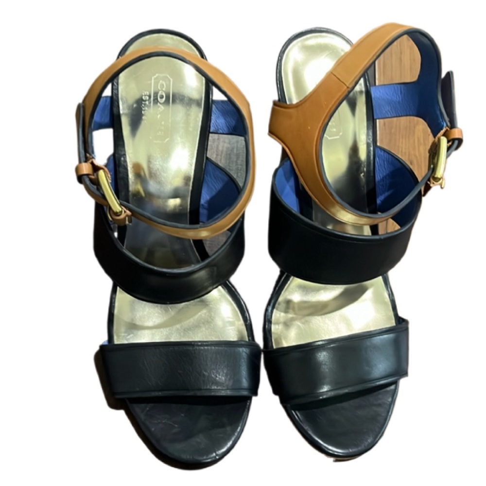 Coach Black and Brown Leather Sandals